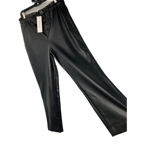 Calvin Klein Faux Leather Jogger Pants Black Size M Elastic Waist Relax Fit 8019 - Picture 1 of 9
